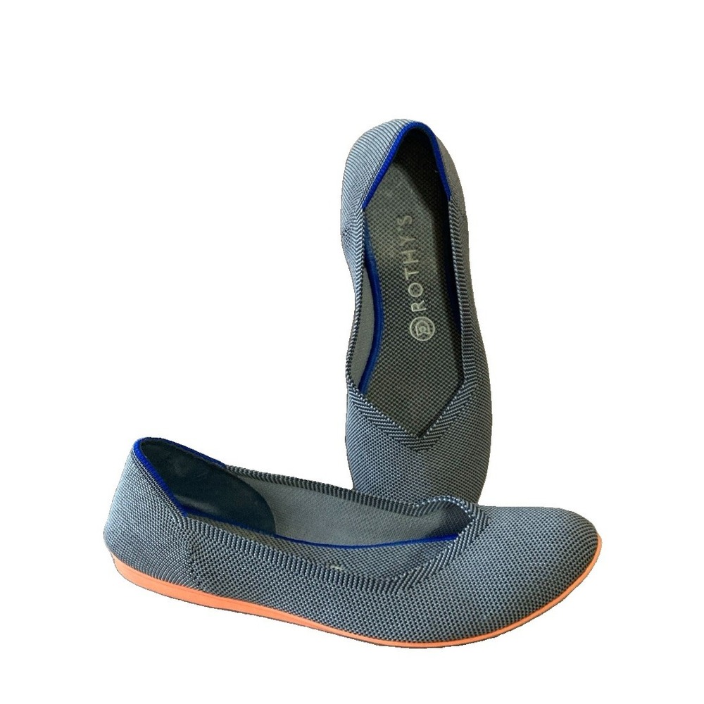Rothy's The Flat Round Toe Shoes Womens‎ Sz 9 Gray Birdseye Knit Orange Sole
